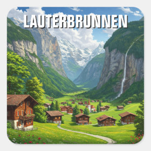Pegatina Cuadrada Lauterbrunnen Suiza Travel