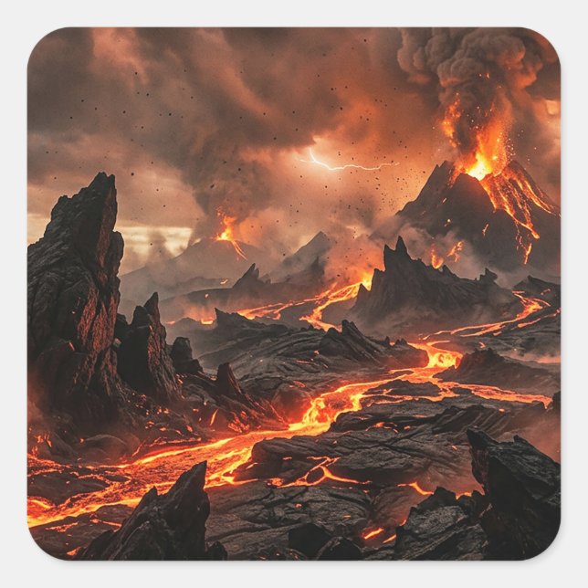 Pegatina Cuadrada Lava Volcánica (Anverso)