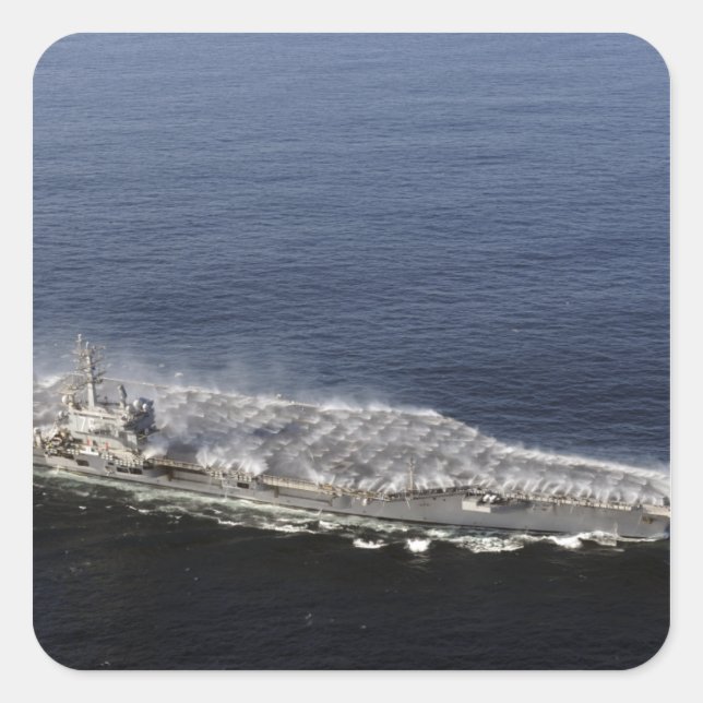 Pegatina Cuadrada Lavado de contramedidas con rociadores (Anverso)