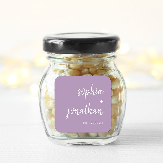 Pegatina Cuadrada Lavanda con guiones Minimalistas modernos | BODA (Subido por el creador)