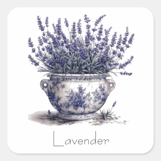 Pegatina Cuadrada Lavanda en azul delft (Anverso)