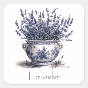 Pegatina Cuadrada Lavanda en azul delft