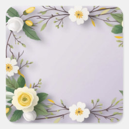 Pegatina Cuadrada lavanda floral blanco lindo lindo lindo papel de l