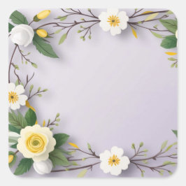 Pegatina Cuadrada lavanda floral blanco lindo lindo lindo papel de l