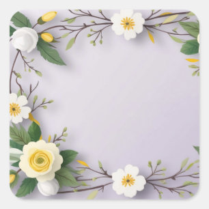 Pegatina Cuadrada lavanda floral blanco lindo lindo lindo papel de l