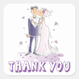 Pegatina Cuadrada Lavanda púrpura Gracias Novia Groom Boda