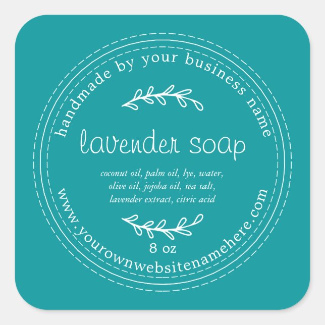 Pegatina Cuadrada Lavanda Rusa Hecha A Mano Jabón Verde Viridiano (Anverso)