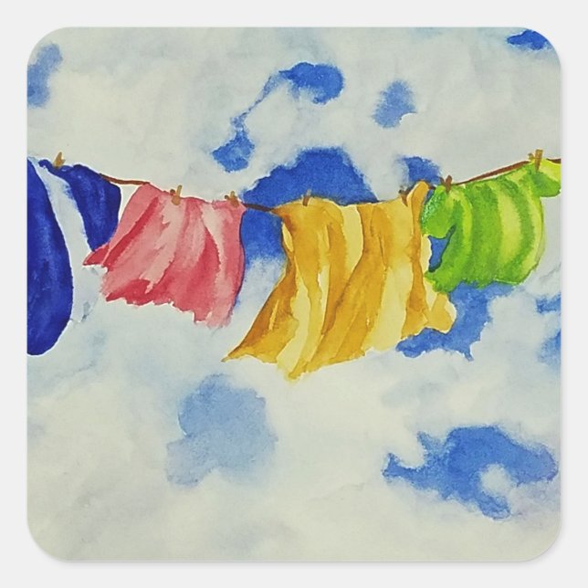 Pegatina Cuadrada Lavandería al aire libre (Anverso)