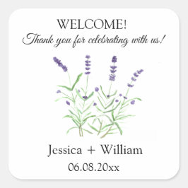 Pegatina Cuadrada Lavender acuarela Floral Boda moderno