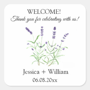 Pegatina Cuadrada Lavender acuarela Floral Boda moderno