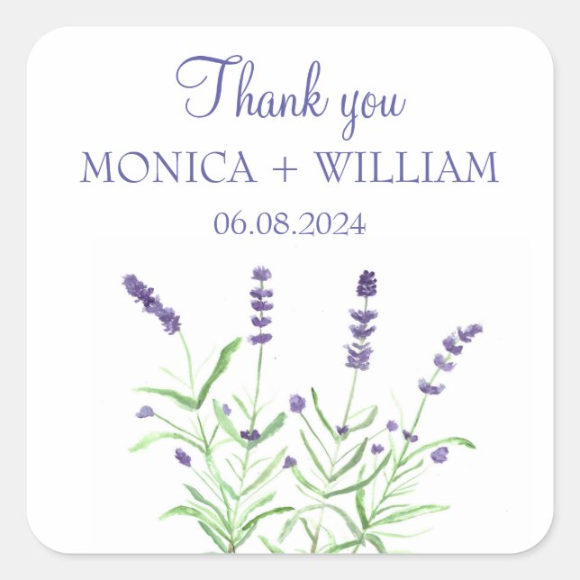Pegatina Cuadrada Lavender acuarela hierbas flores púrpura rústico (Anverso)