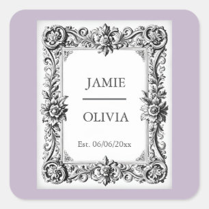 Pegatina Cuadrada LAVENDER Boda barroca vintage - Texto Personalizad