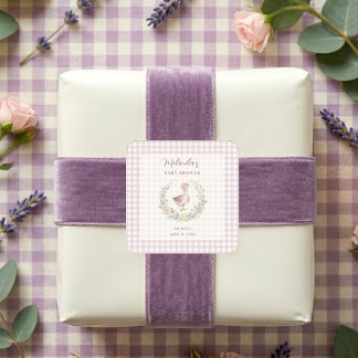 Pegatina Cuadrada Lavender Gingham Goose Envelope Seal LPM26