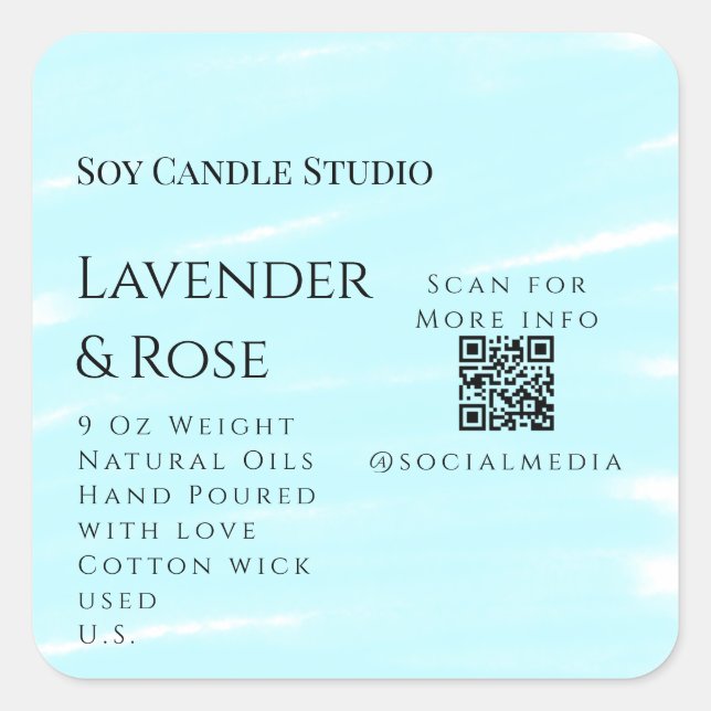 Pegatina Cuadrada Lavender rosa soja negocios de velas añadir código (Anverso)