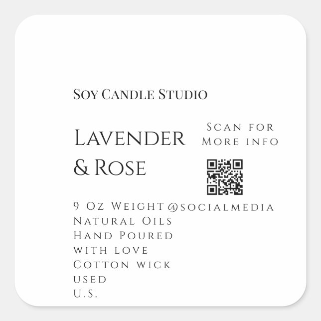 Pegatina Cuadrada Lavender rosa soja negocios de velas añadir código (Anverso)