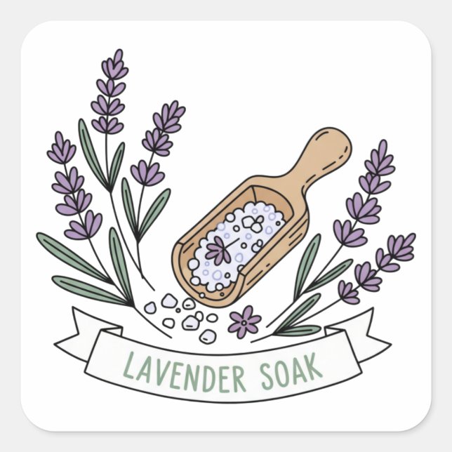 Pegatina Cuadrada Lavender Soak Bath Salt Label | Spa (Anverso)
