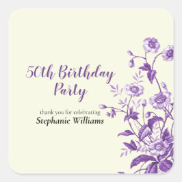 Pegatina Cuadrada Lavender Wildflower Women's 50th Birthday Party