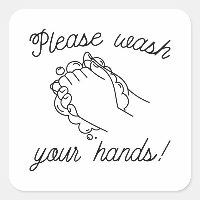 Pegatina Cuadrada Lávese las manos, por favor (Anverso)