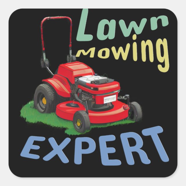 Pegatina Cuadrada Lawn Mowing Expert (Anverso)