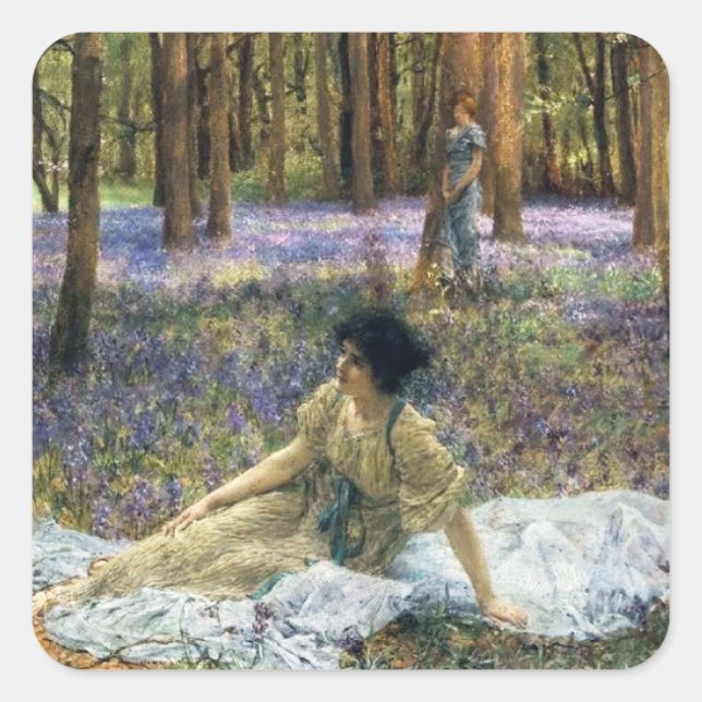 Pegatina Cuadrada Lawrence Alma Tadema Bluebells (Anverso)