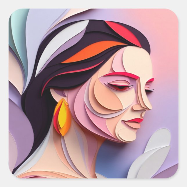 Pegatina Cuadrada Layered Grace Abstract Feminine Portrait (Anverso)