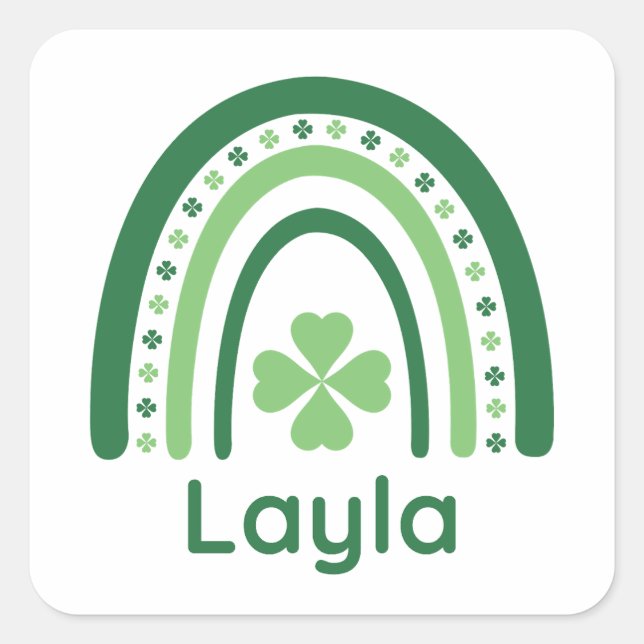 Pegatina Cuadrada Layla Nombre Clover Boho Rainbow (Anverso)