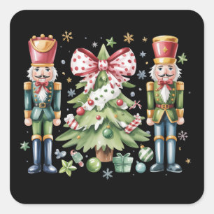 Pegatina Cuadrada Lazo de árbol de Navidad cascanueces regalo de vac