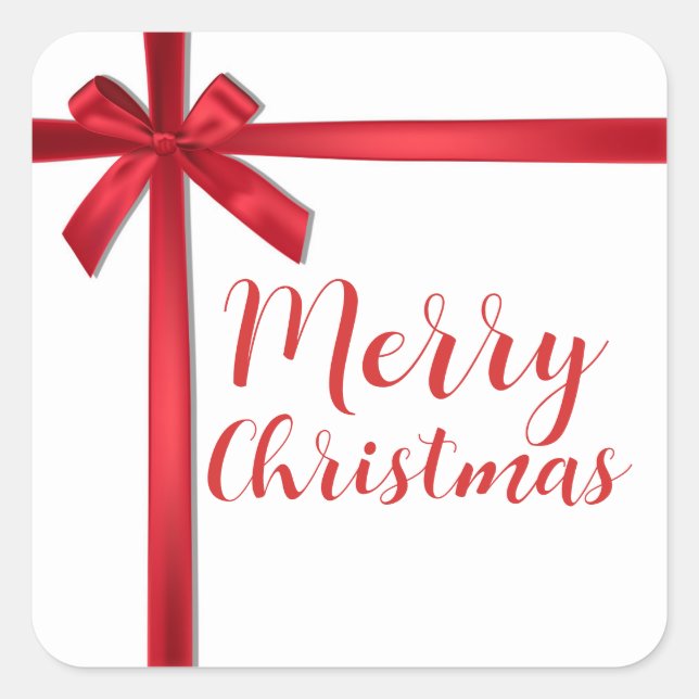 Pegatina Cuadrada Lazo de cinta de satén rojo para Navidad y fiestas (Anverso)