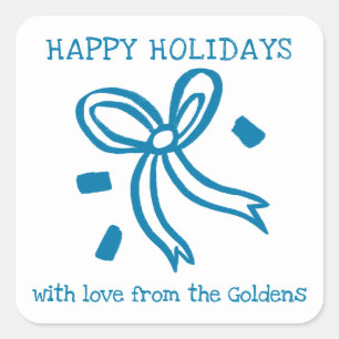 Pegatina Cuadrada Lazo de Navidad Doodle NAVIDAD Regalo de vacacione