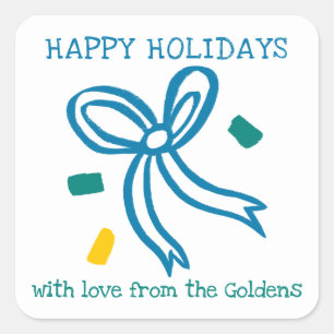 Pegatina Cuadrada Lazo de Navidad Doodle NAVIDAD Regalo de vacacione