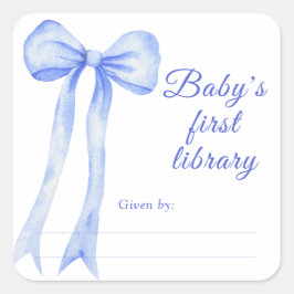 Pegatina Cuadrada Lazo - Ex libris para baby shower, libros para beb