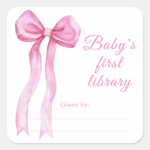 Pegatina Cuadrada Lazo - Ex libris para baby shower, libros para beb