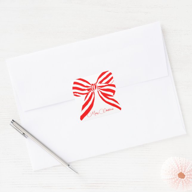Pegatina Cuadrada Lazo rojo personalizado  (Sobre)