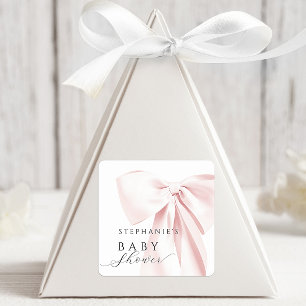 Pegatina Cuadrada Lazo Rosa Claro Baby Shower