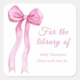 Pegatina Cuadrada Lazo rosa - exlibris para la biblioteca de