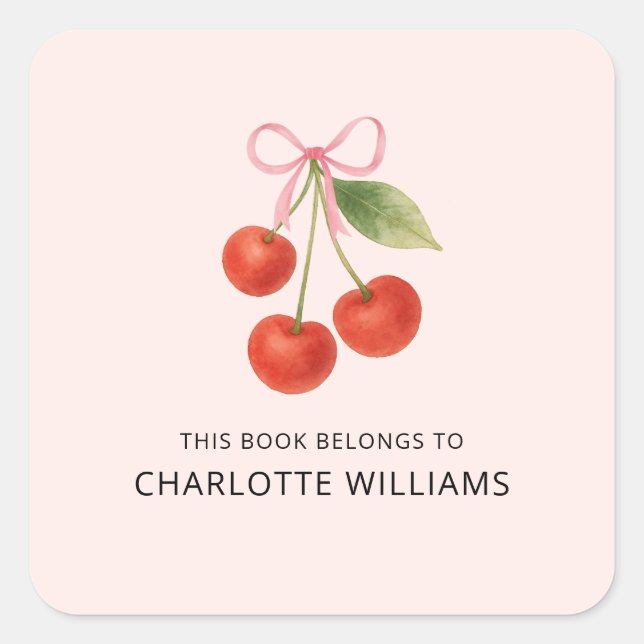 Pegatina Cuadrada Lazos de Coqueta Cereza Lindos para Niños Regreso  (Anverso)