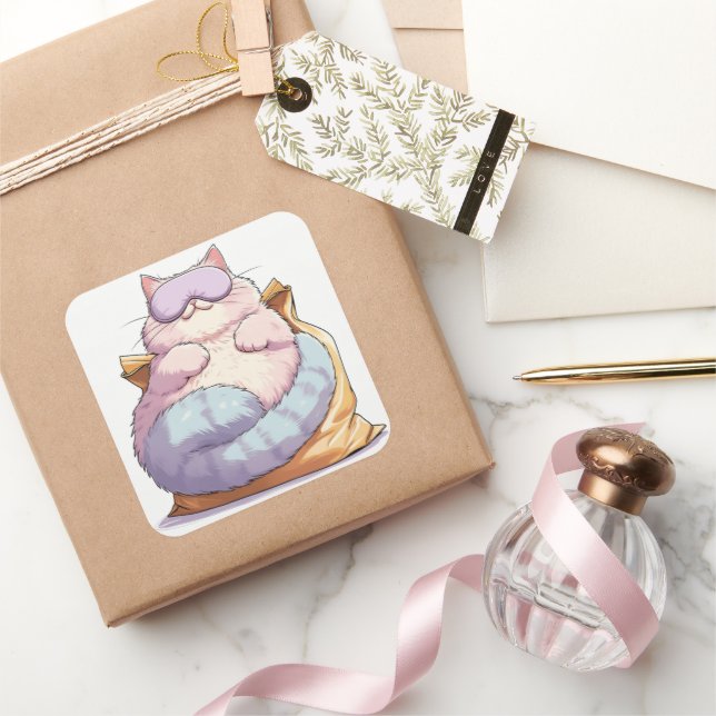 Pegatina Cuadrada Lazy Cat Snack Nap (Regalar)