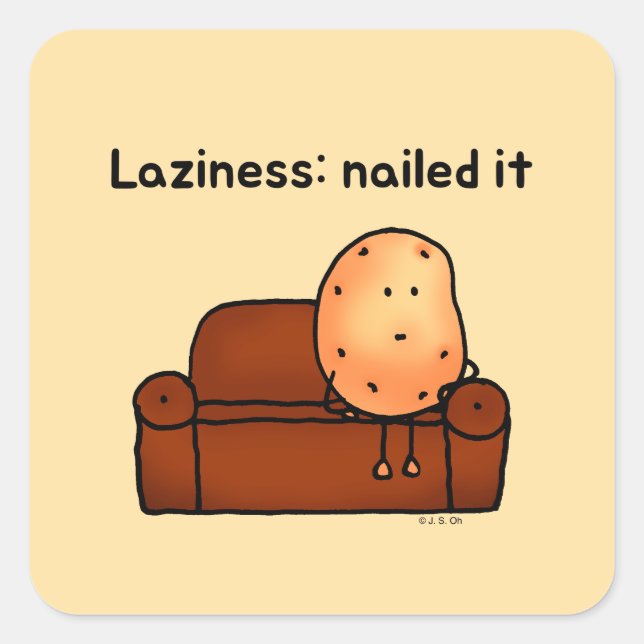 Pegatina Cuadrada Lazy Potato Cartoon Sticker Design (Anverso)