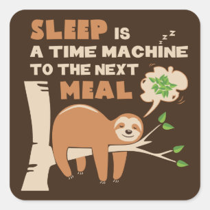 Pegatina Cuadrada Lazybone Sloth quien ama comer y deliciosa comida