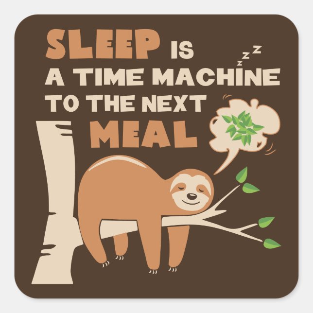 Pegatina Cuadrada Lazybone Sloth quien ama comer y deliciosa comida (Anverso)