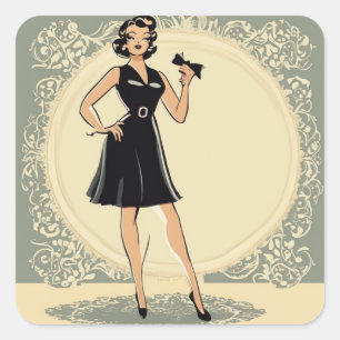 Pegatina Cuadrada LBD inagotable - Diseño de Vintage de Vestido Negr