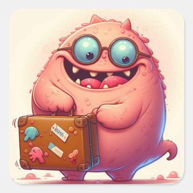 Pegatina Cuadrada “Le p’tit monstre part en vacances“ (Anverso)