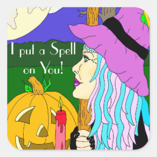 Pegatina Cuadrada Le pongo una vuelta a tu Bruja Halloween