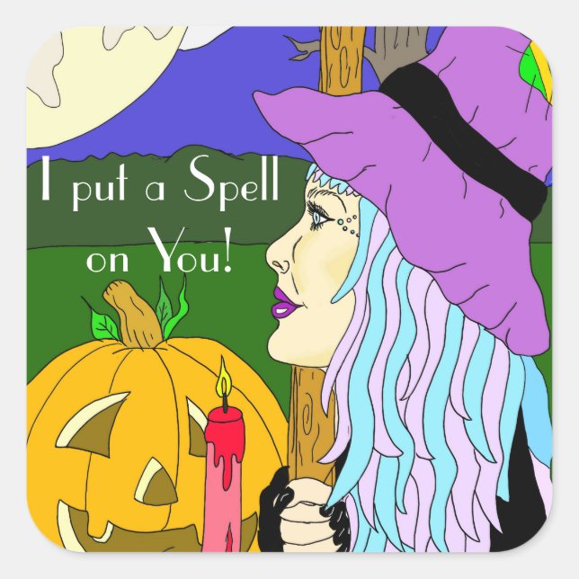Pegatina Cuadrada Le pongo una vuelta a tu Bruja Halloween (Anverso)