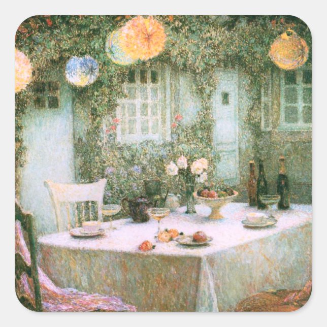 Pegatina Cuadrada Le Sidaner: Mesa con faroles (Anverso)