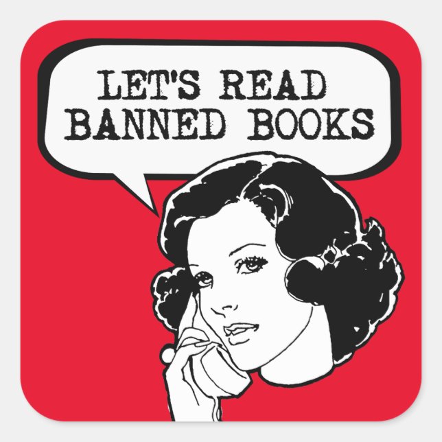 Pegatina Cuadrada Leamos libros prohibidos retro (Anverso)