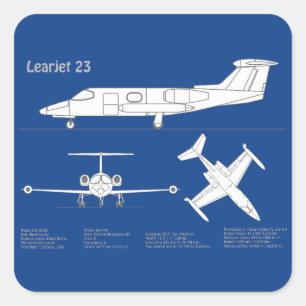 Pegatina Cuadrada Learjet 23 - Planes de dibujo del avión ABD