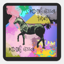 Pegatina Cuadrada lección de equitación hoy