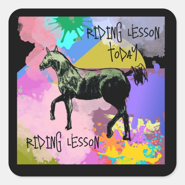 Pegatina Cuadrada lección de equitación hoy (Anverso)