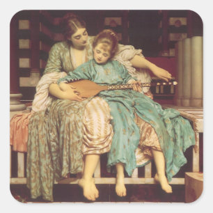 Pegatina Cuadrada Lección de música de Lord Frederic Leighton